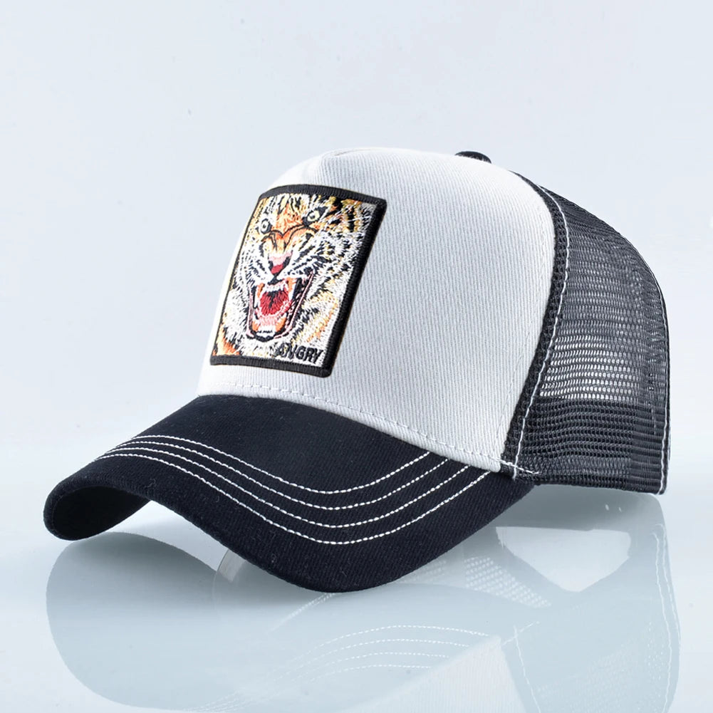 Mesh Baseball Cap Summer Snapback Hat Men Solid Color Cotton Hip Hop Trucker Caps Women Breathable Visor Cap With Tiger Patch