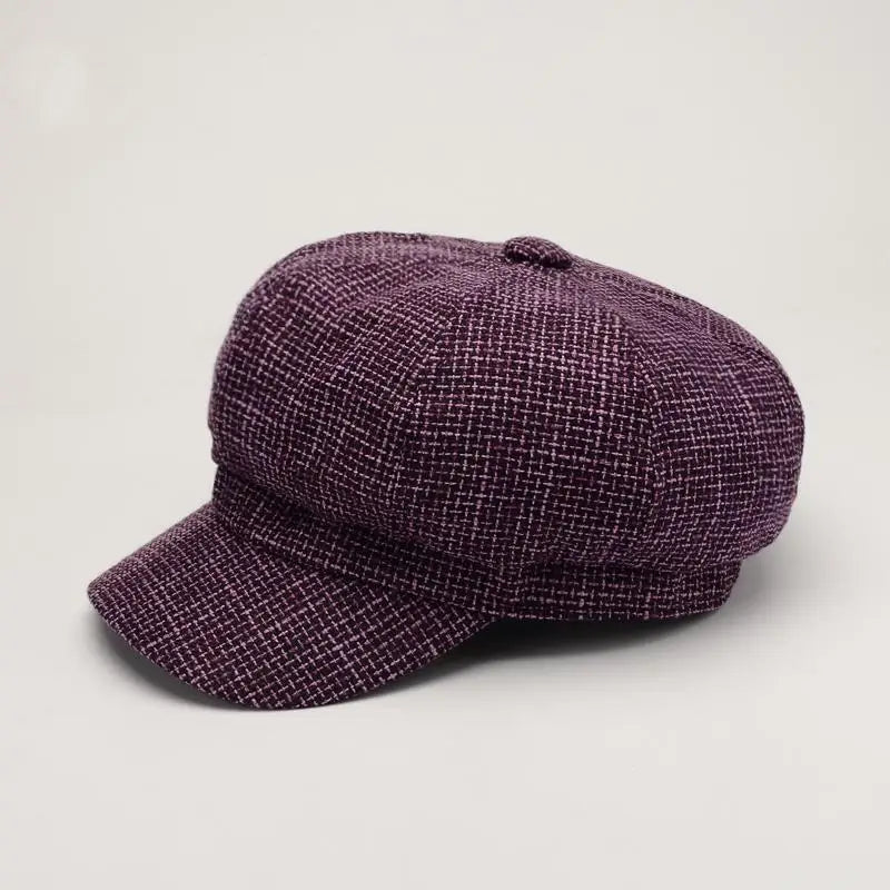 Newsboy Cap Octagonal Hat Plaid Beret Women Autumn Winter Fashion Vintage Casual