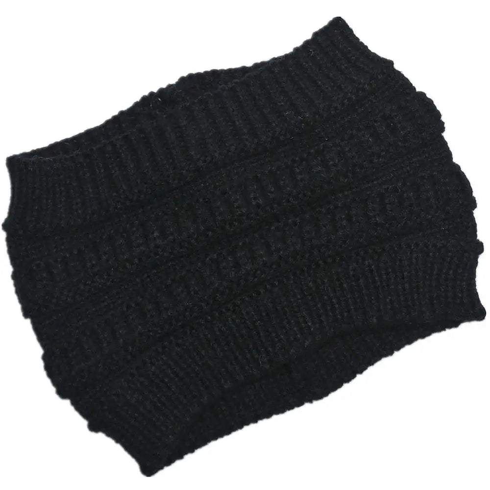 New Women Autumn Winter Ponytail Beanie Hat Solid Color Lady Stretch Knitted Crochet Beanies Hat Cap For Women