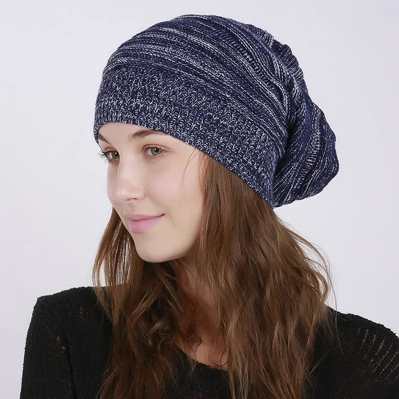 New Autumn Winter Women Warm Beanie Hat Mix Color Warm Knitted Hat For Women