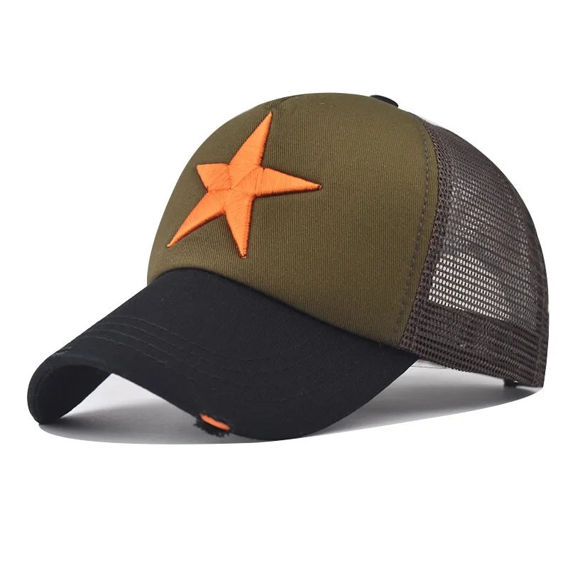 Hot Sale Unisex Adjustable Mesh Cap Casual Plain Embroidery Five-Star Cotton Baseball Cap Summer Trucker Hat for Women And Men