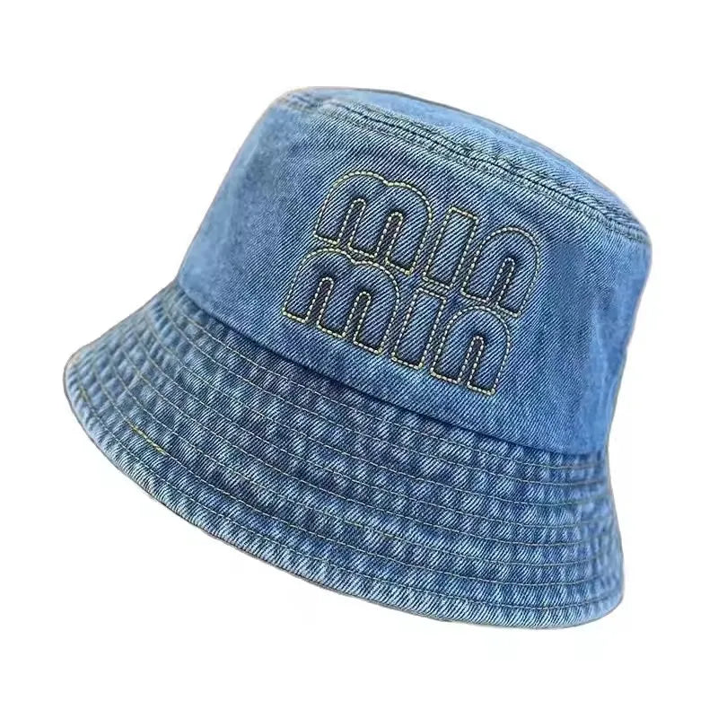 Spring Summer Strawberry Embroidery Denim Bucket Hat Legent Fisherman Hats for Women Foldable Sport Sun Beach Caps