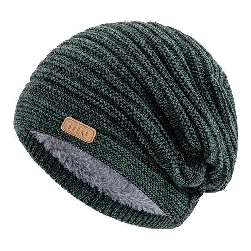 New Style Unisex Slouchy Winter Hats Men Women Striped Mix Warm Beanie Cap NIU Label Decor Plush Fur Lined Winter Knitted Hat