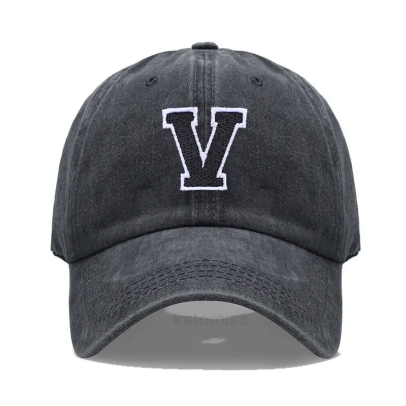Initial Letter A-Z Embroider Baseball Cap For Men Womne Washed Cotton Dad Hat Fashion Team Sport Visors Snapback Caps