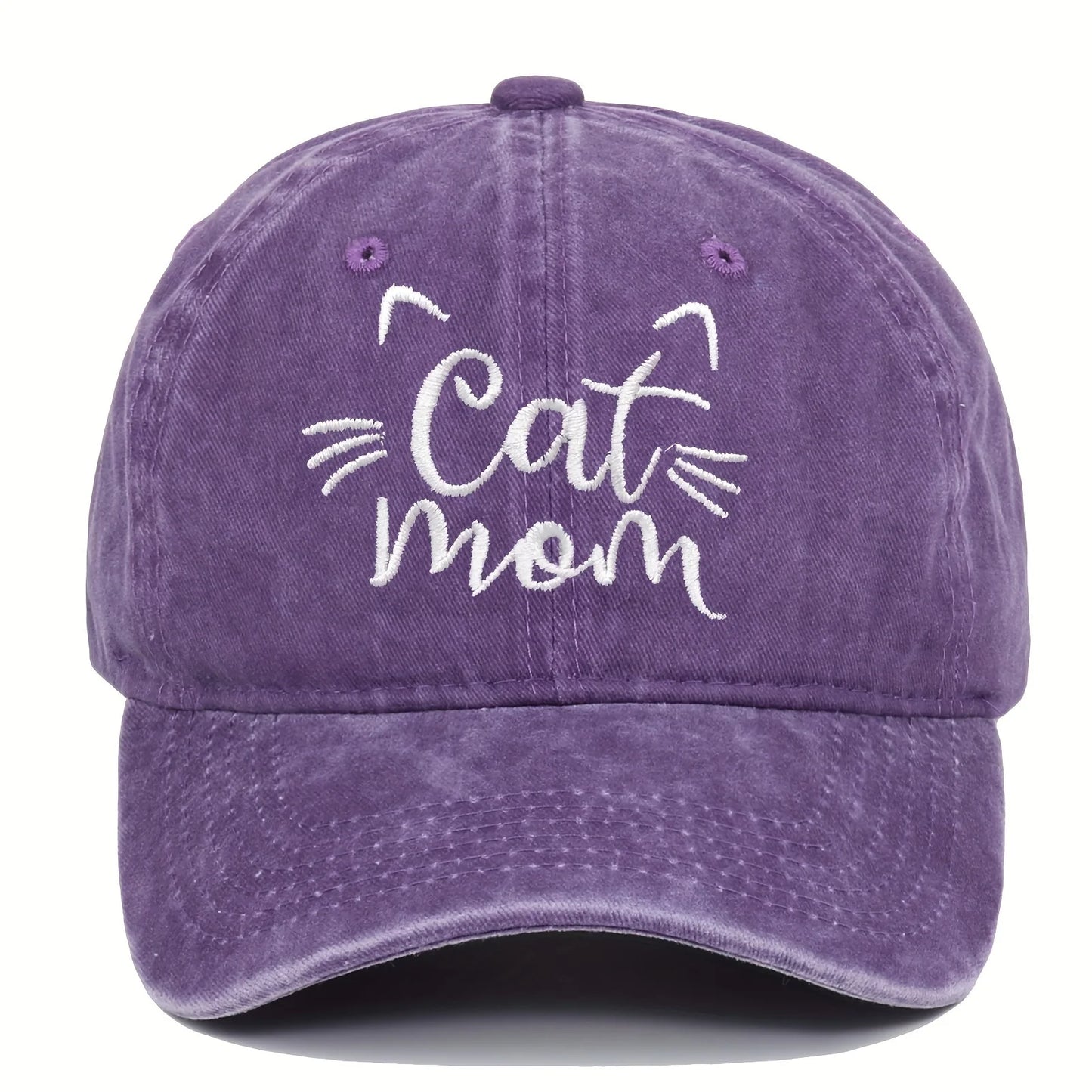 Ladies Embroidered Cat Mom Baseball Cap, Wash Cotton Adjustable Sunscreen Hat,Cartoon Theme, Birthday Gift, Outdoor Spire Caps