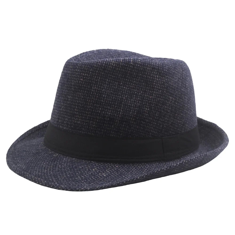 Autumn and Winter New Woolen Jazz Hat Vintage Middle Aged and Elderly Warm and Cold Proof Woolen Wide Brimmed Grandpa Hat