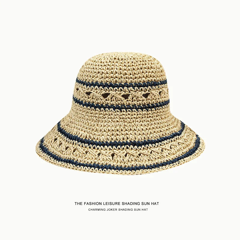 Vintage Wide Brim Sun Hat Spring Summer Women Foldable Simple Straw Hat Outdoor Travel Beach UV Protection Bucket Hat Panama Cap