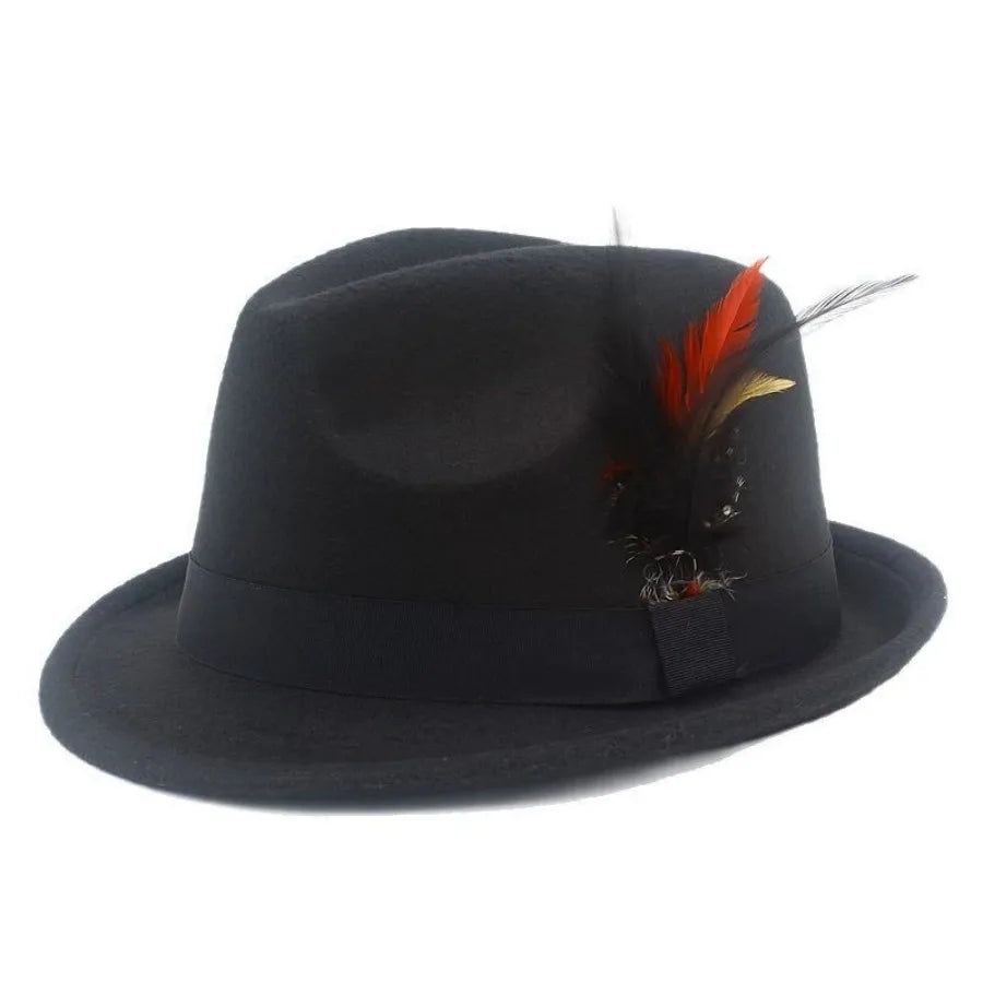 European and American Style Woolen Women's Autumn and Winter Fashion Feather Show Hats Men's Jazz Hats
