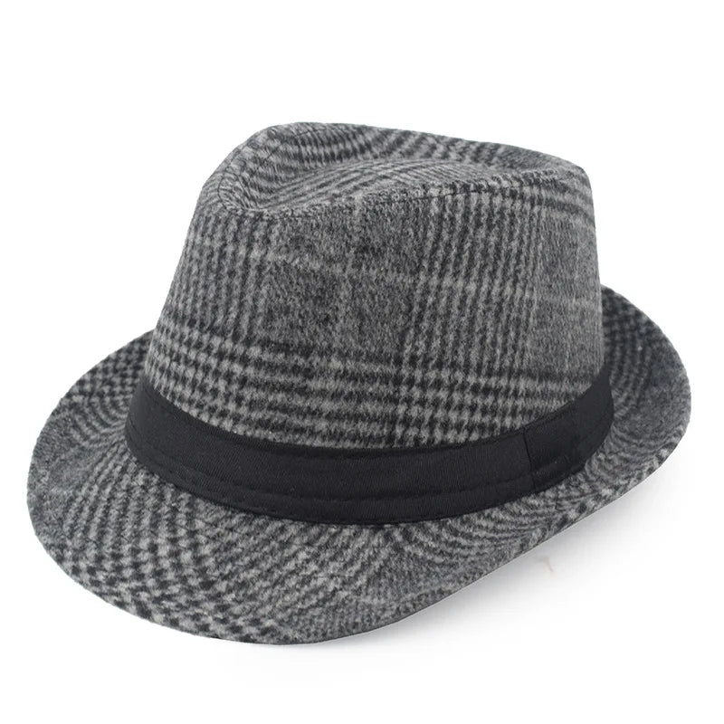 British Top Jazz Hat Autumn Winter Men's Flange Check British Vintage Middle-aged Jazz Hats Casual Hats Formal Party Cap