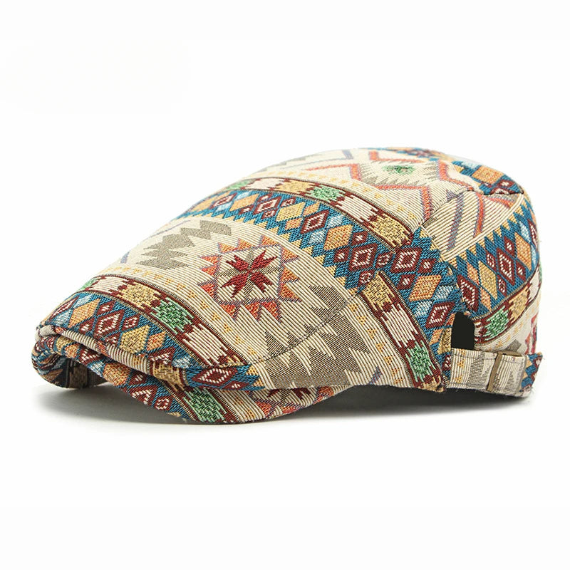 Dad Boho Jacquard Hat Female British Retro Beret Ethnic Style Personalized Geometric Cap Casual Forward Hat Male VisorsGift