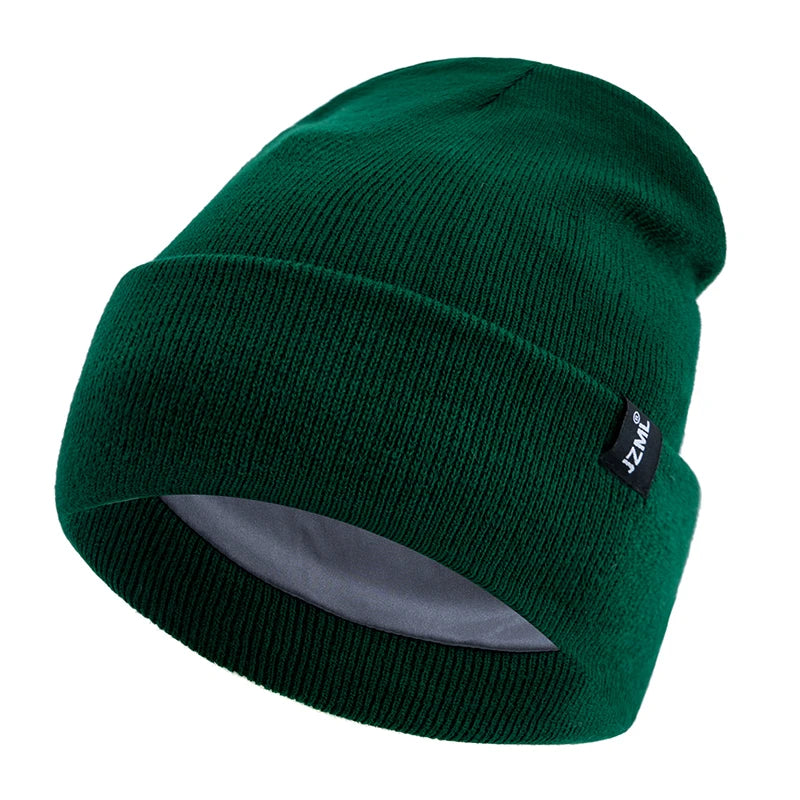 New Style JZML Letter Plush Satin Lined Anti-Static Beanie Hat Autumn&Winter Hats For Men And Women Outdoor Knitted Hats