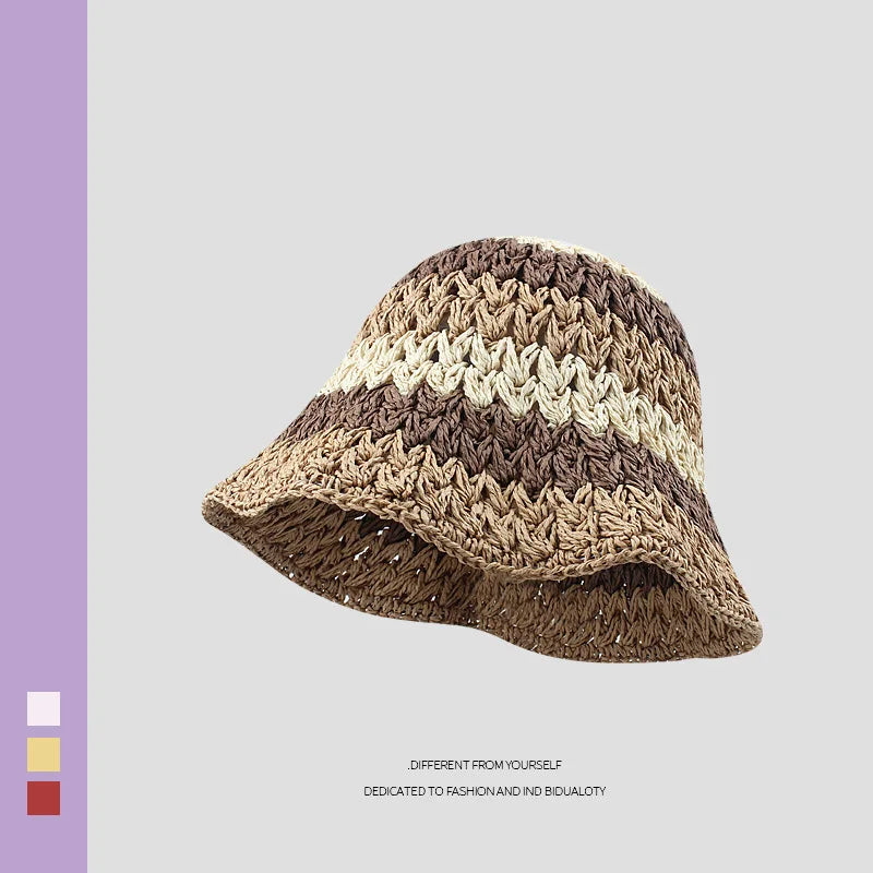 Sun Hat Women's Summer Sun Protection UV Protection 2024 New Beach Vacation Fisherman Hat Rainbow Colorful Striped Basin Hat