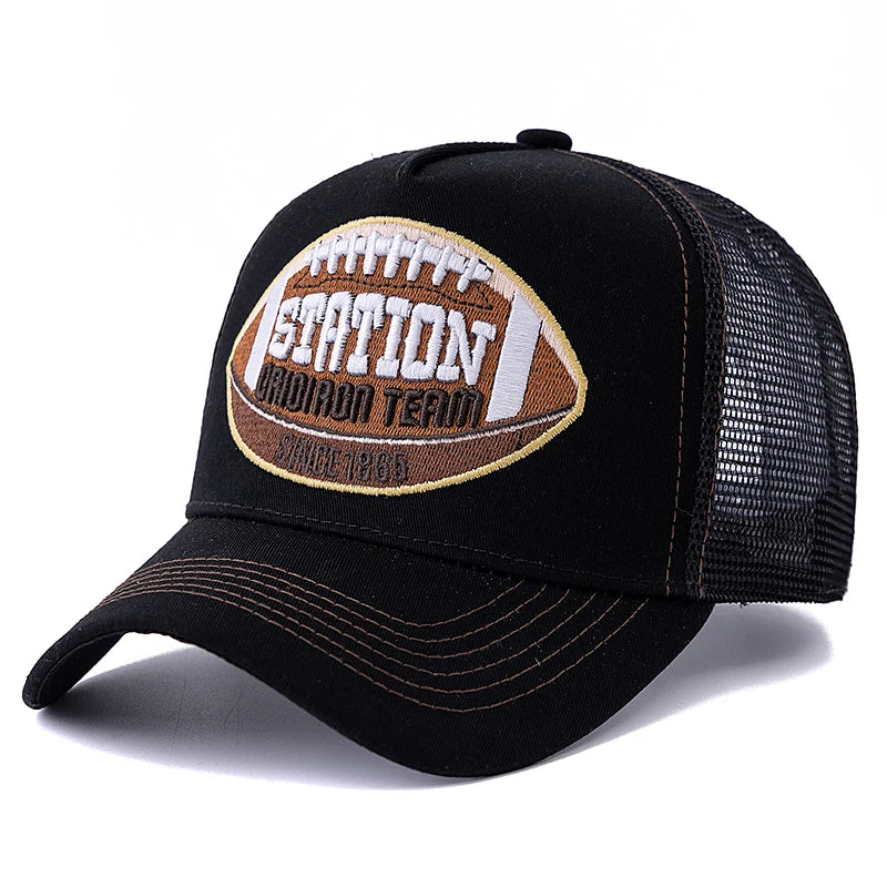 Hot Sale Unisex Football Pattern Mesh Trucker Hat Summer Breathable Baseabll Cap Embroidered Snapback Cap for Men And Women