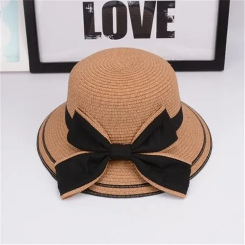 New Summer Parent-Child Straw Cap Women Flower Wreath Bowknot Bucket Hat Girls Outdoor Beach Travel Sunshade Sun Caps