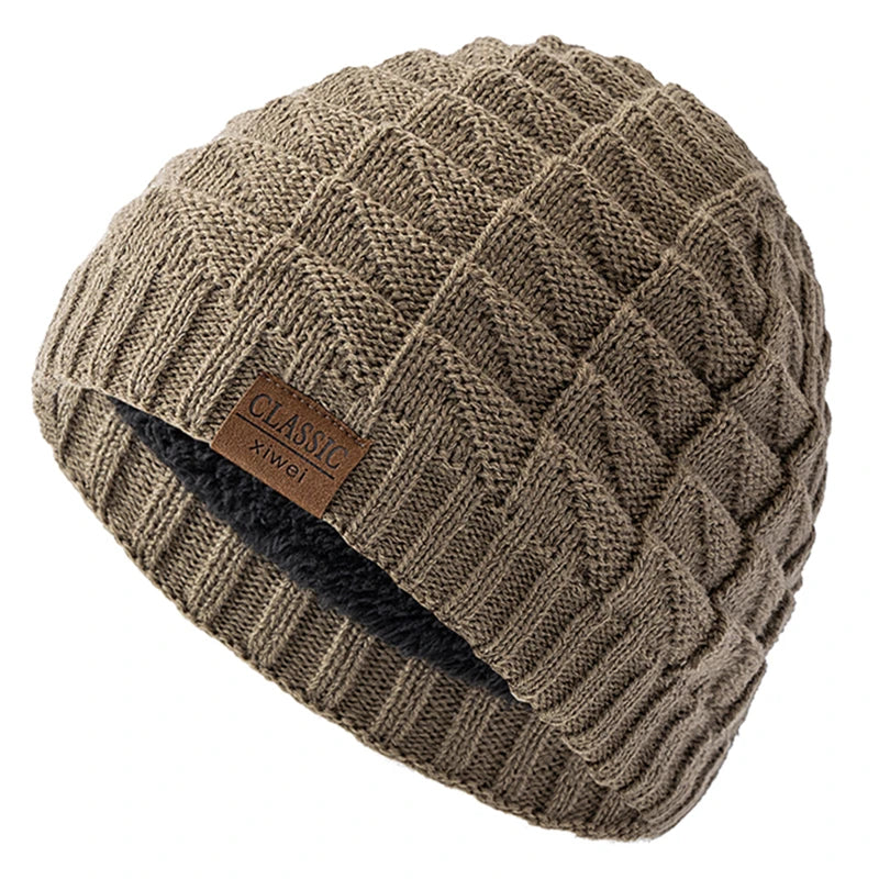 Unisex Classic Labal Winter Hats Solid Color Knitted Hats For Men And Women Beanie Cap Outdoor Plush Fur Lining Warm Sports Hats