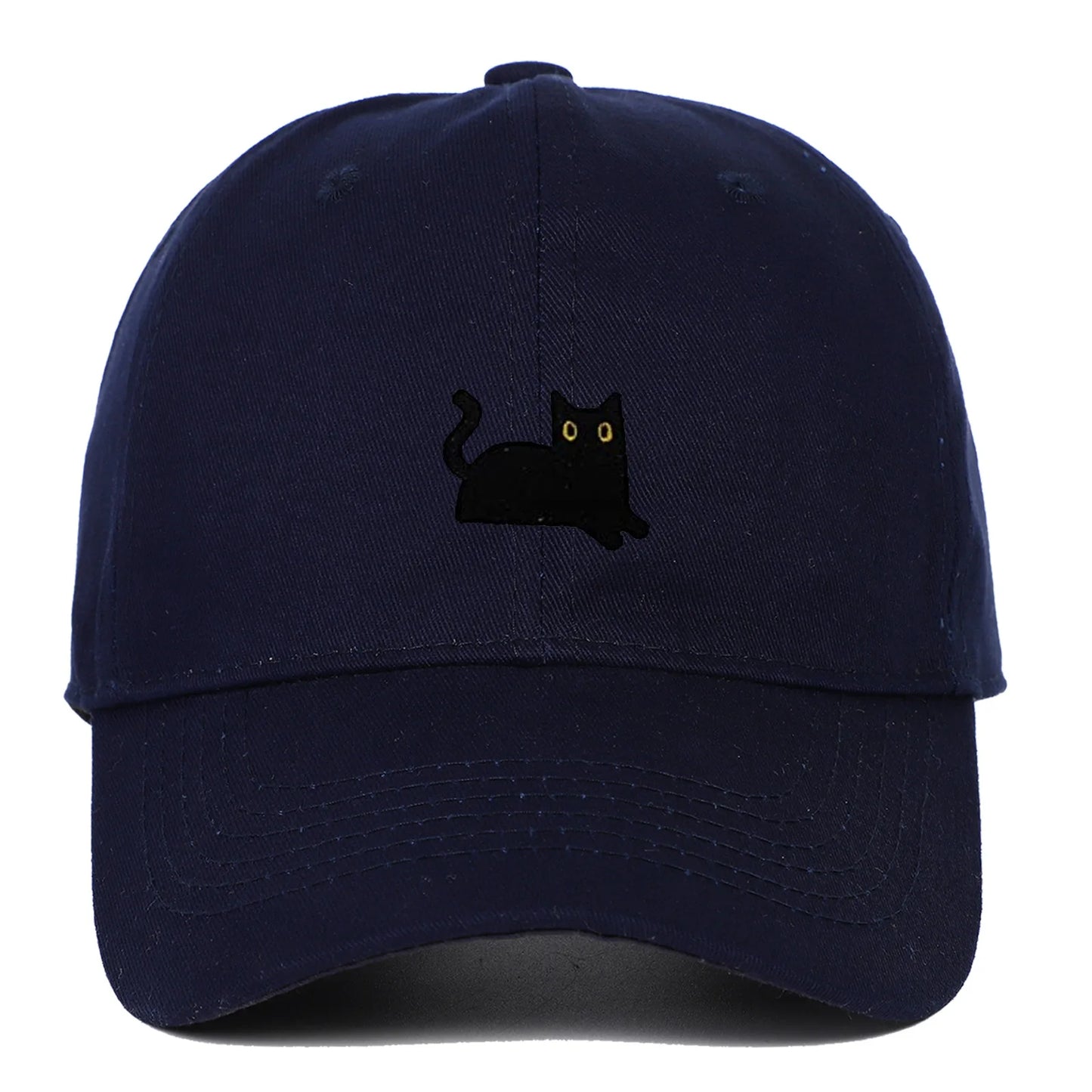 New Cute Cat Embroidery Soft Top Baseball Cap Men and Women Summer Visor Outdoor Hip Hop Dad Hat Black