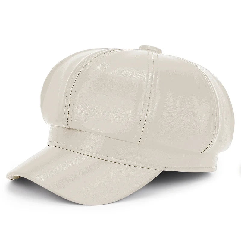 New Women PU Leather Berets Cap Hat Black Red Outdoor Adjustable Female Autumn Winter Casual Lady Cap Hat For Women