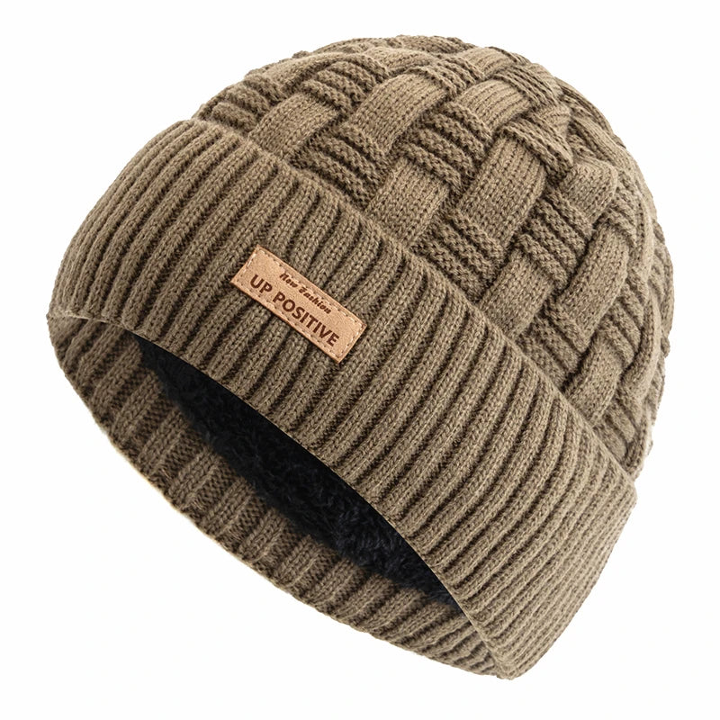 New Style Unisex UP POSITIVE Labal Winter Hats Outdoor Knitted Hats For Men Women Beanie Cap Plush Fur Lined Warm Sports Hats
