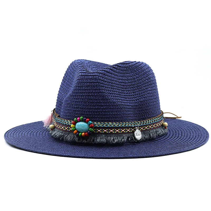 Summer Beach Hat Men and Women Couple Denim Visor Sun Hat Minority Style Denim Straw Hat