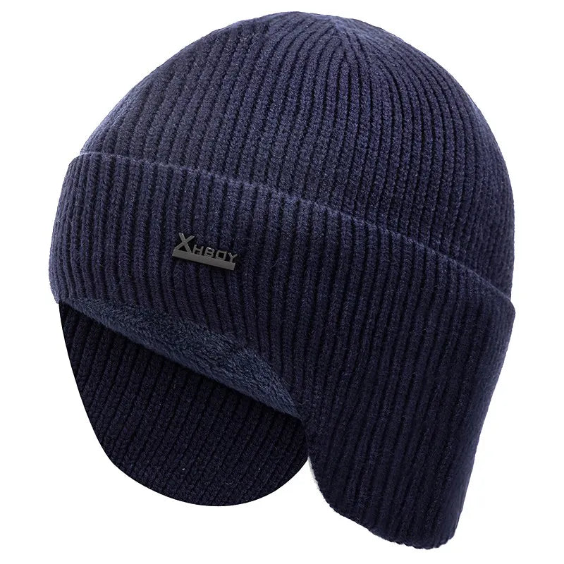 New Men Winter Hat Add Fleece Warm Earflap Cap Stylish Soft Beanie Hat For Male Outdoor Thicken Ski Sports Knitted Hat