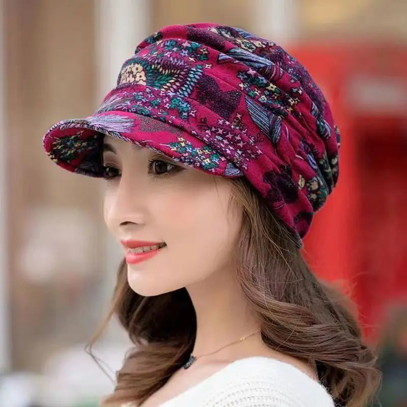 New Cool Women Warm Vintage Floral Caps Hat Female Autumn Winter Lady Baseball Cap Hat For Women Dropshipping