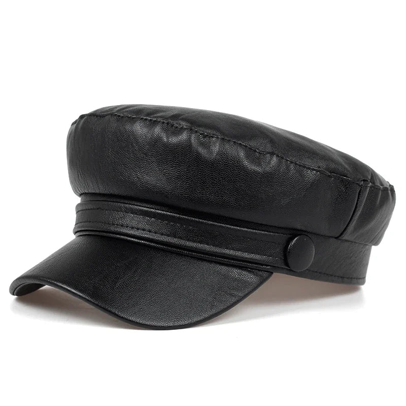 Pu Leathe Solid Color Army Caps Spring and Autumn Outdoor Casual Adult Sun Hats Hip Hop Hat Sunscreen Hat Sports Cap