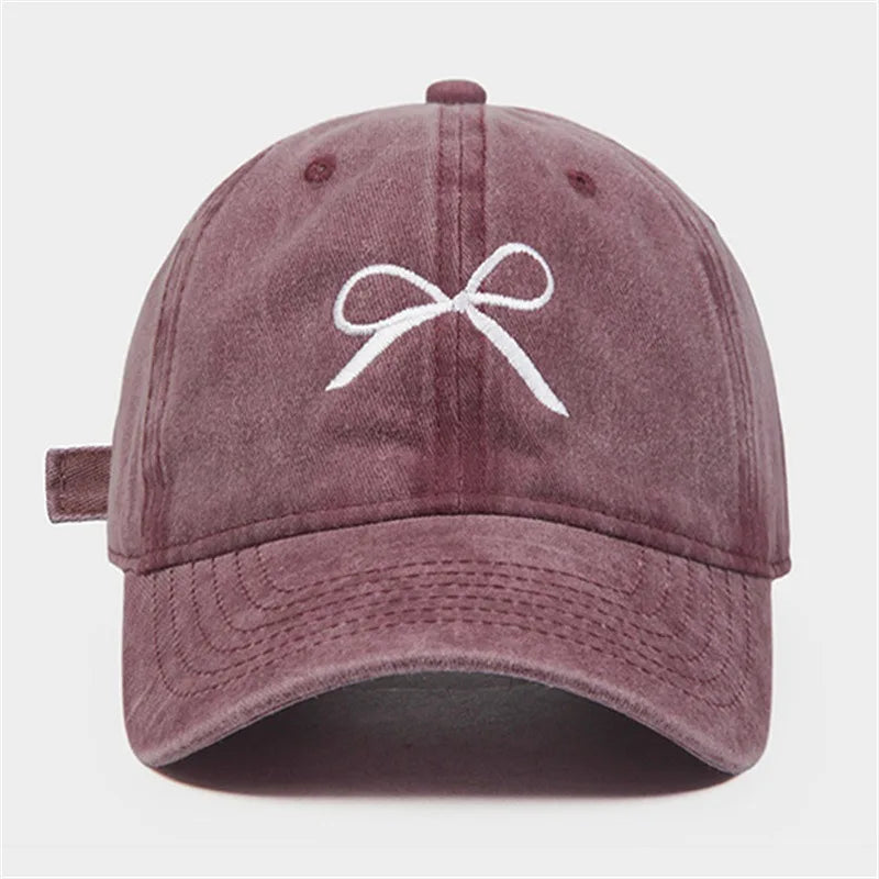 New Women Cotton Cute Washed Baseball Cap Four Season Female Lady Fashion Outdoor Casual Retro Bowknot Cap Hat for Women
