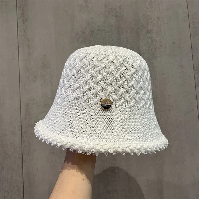 Japanese Minimalist Fisherman Hat Women's New Hollow Basin Hat Summer Sun Protection Sun Shading Bucket Hat Beach Panama Cap