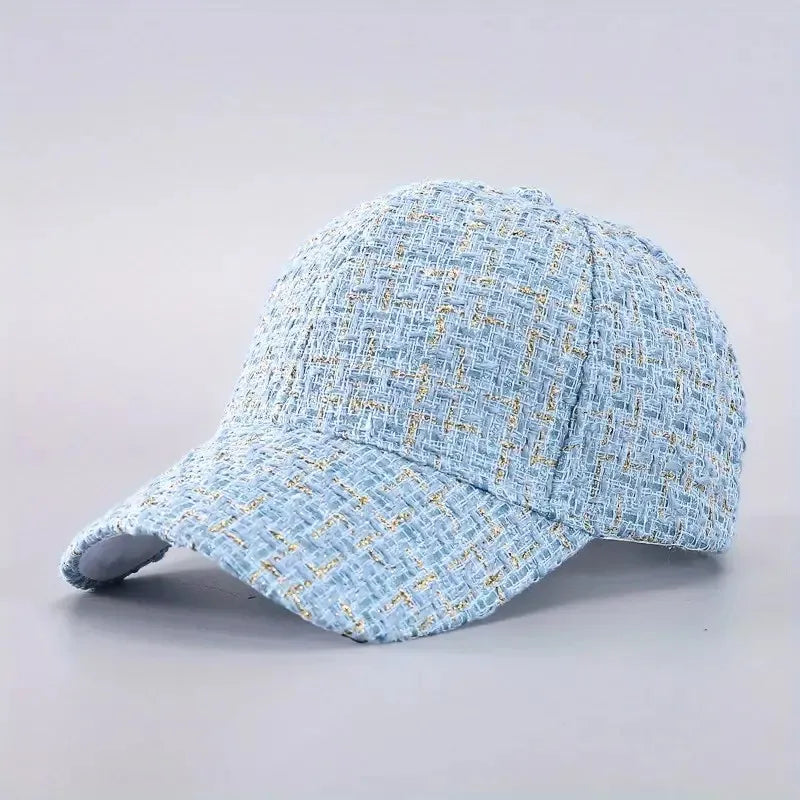 Houndstooth Baseball Cap for Women, Lightweight Fitted Sports Hat with Buckle Closure Retro British Style Plaid Trucker Cap