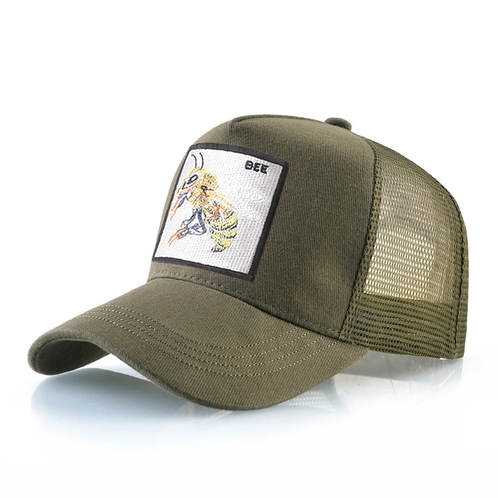 Fashion Unisex Baseball Cap With Embroidery With Bee Patch Men's Snapback Hip Hop Trucker Caps Women Adjustable Sun Visor Hat