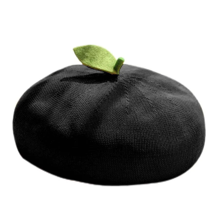 Spring Summer Hollow Out Bright Color Cute Leaf Beret For Women Girl Handmade Fashion Fruit Orange Breathable Party Berets Gift