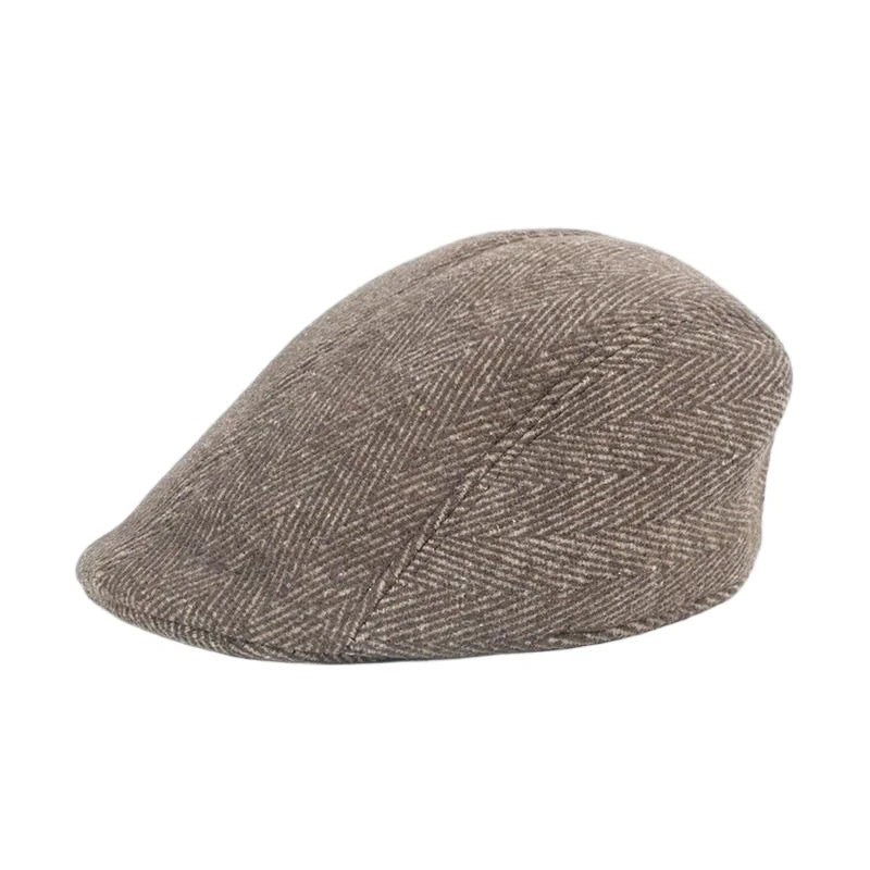 Fall Winter Men Beret Pu Plaid Peaked Forward Cap for The Middle Elderly Men Dad Grandpa Thick Ear Protection Military Hat Beret