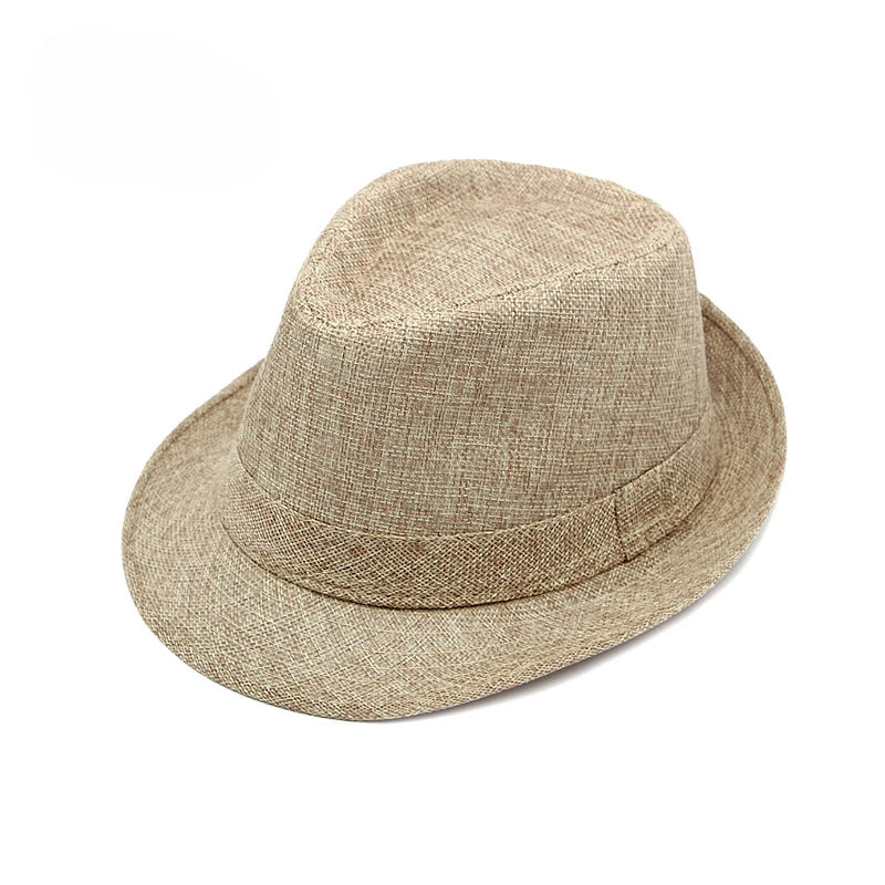 Middle-aged Spring and Summer Outdoor Sun Protection Hat Beach Top Hat Female Casual Retro Jazz Linen Hat Fedoras for Man Party