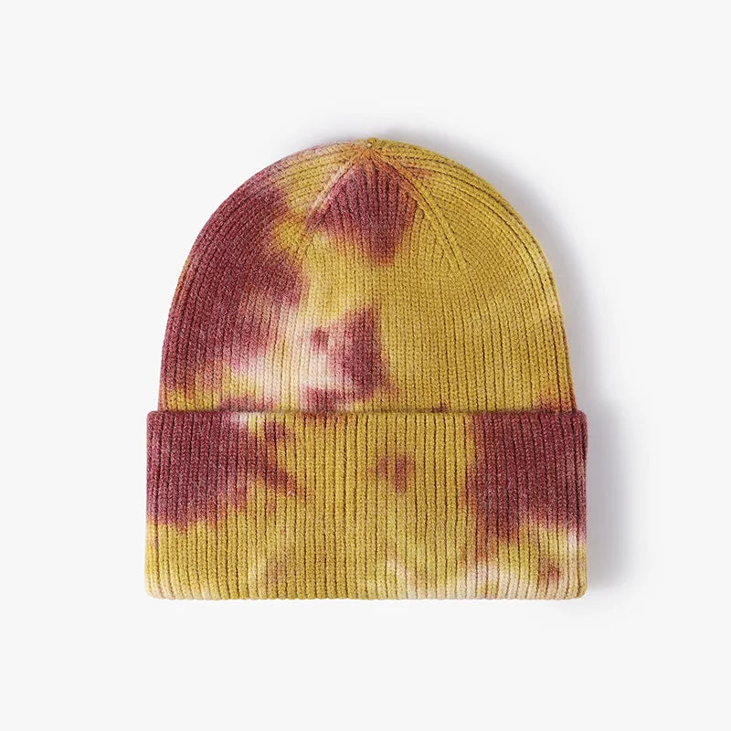 High Quality Fashion Women Men Autumn Winter Warm Beanie Hat Tie Dye Lady Male Knitted Wool Beanies Hat Cap For Women Men
