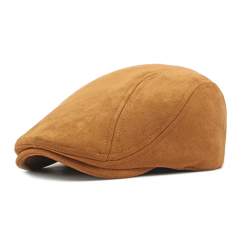 Unisex Suede Beret – Herringbone Flat Artist Painter Hat for Spring & Autumn
