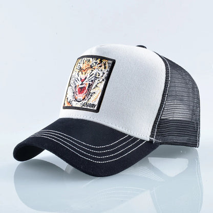 Mesh Baseball Cap Summer Snapback Hat Men Solid Color Cotton Hip Hop Trucker Caps Women Breathable Visor Cap With Tiger Patch