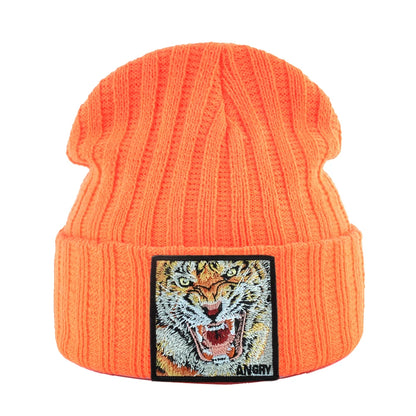 New Fashion Knitted Beanie Hats With Embroidery Tiger Patch Hip Hop Skullies Beanies Men Women Winter Knit Solid Color Ski Hat