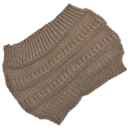 New Women Autumn Winter Ponytail Beanie Hat Solid Color Lady Stretch Knitted Crochet Beanies Hat Cap For Women
