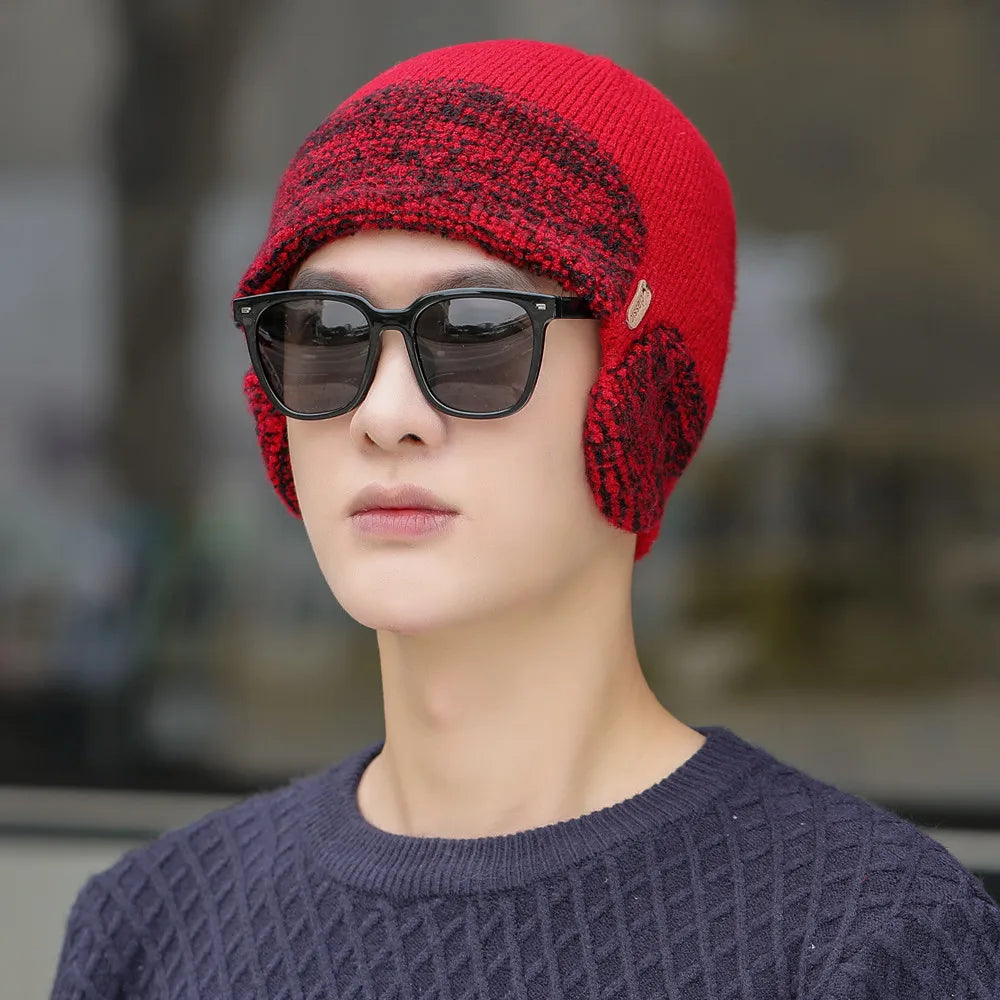 New Unisex Winter Knitted Hat With Ear Protection Fashion Beanie Hats For Men Women Outdoor Earflap Hat Classic Keep Warm Cap