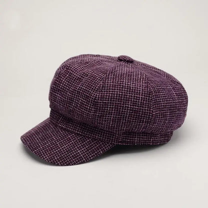 Newsboy Cap Octagonal Hat Plaid Beret Women Autumn Winter Fashion Vintage Casual