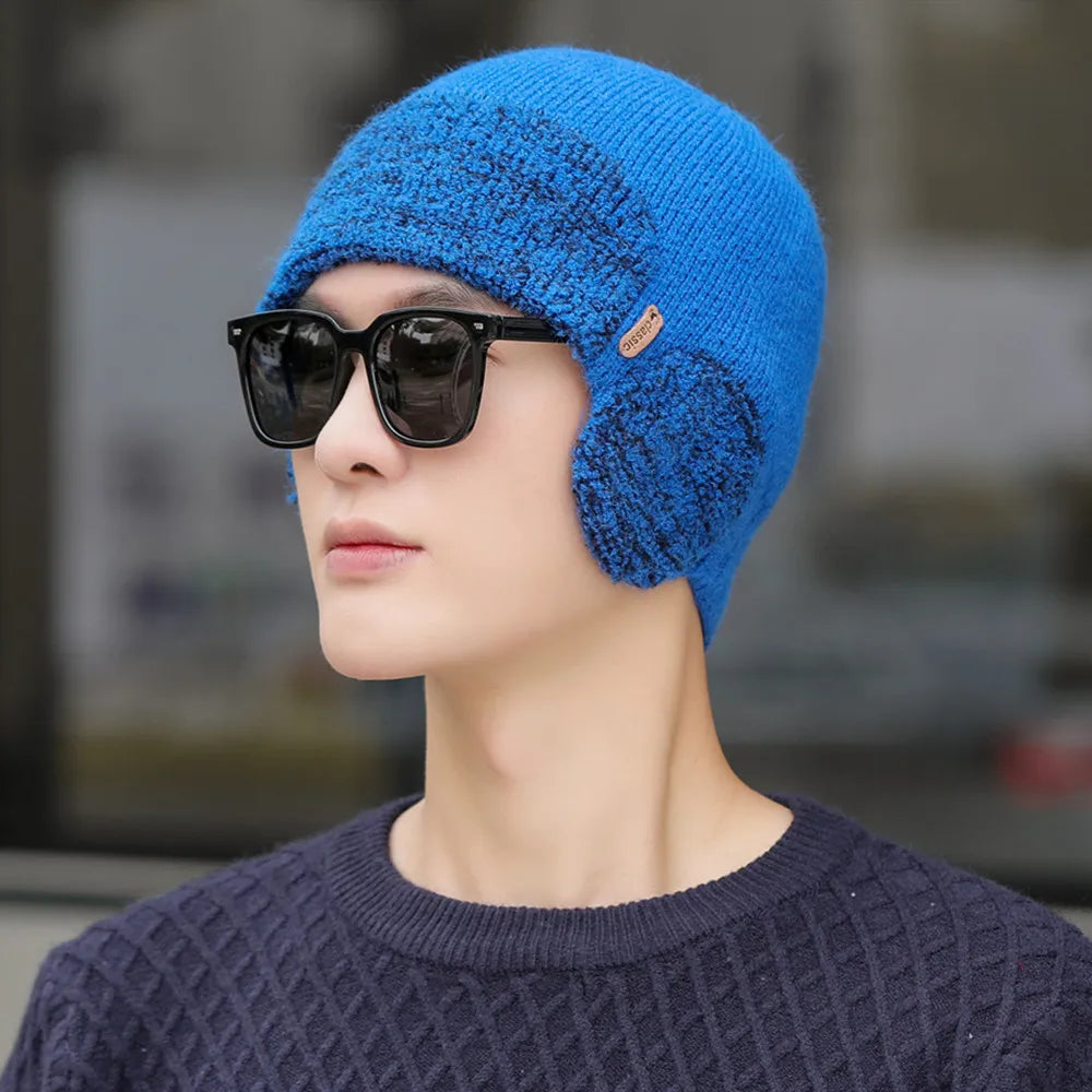 New Unisex Winter Knitted Hat With Ear Protection Fashion Beanie Hats For Men Women Outdoor Earflap Hat Classic Keep Warm Cap