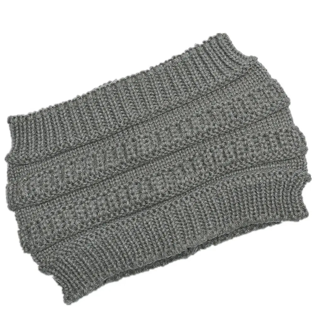 New Women Autumn Winter Ponytail Beanie Hat Solid Color Lady Stretch Knitted Crochet Beanies Hat Cap For Women