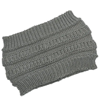 New Women Autumn Winter Ponytail Beanie Hat Solid Color Lady Stretch Knitted Crochet Beanies Hat Cap For Women