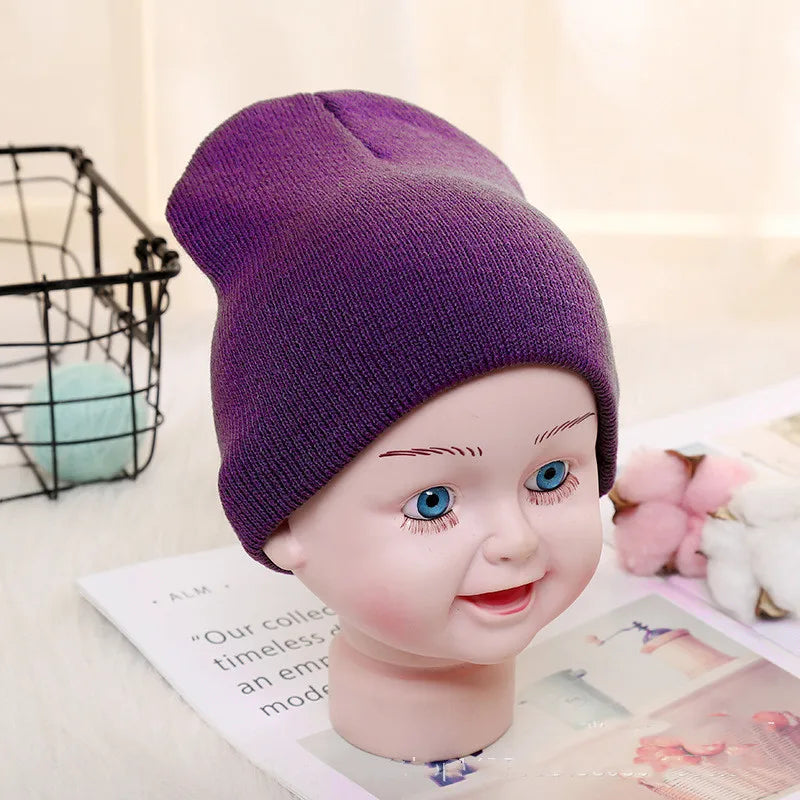 Kids Baby Solid Color Warm Soft Beanies Cap Hat Spring Autumn Winter Newborn Toddler Infant Knitted Cap Hat For Boy Girl