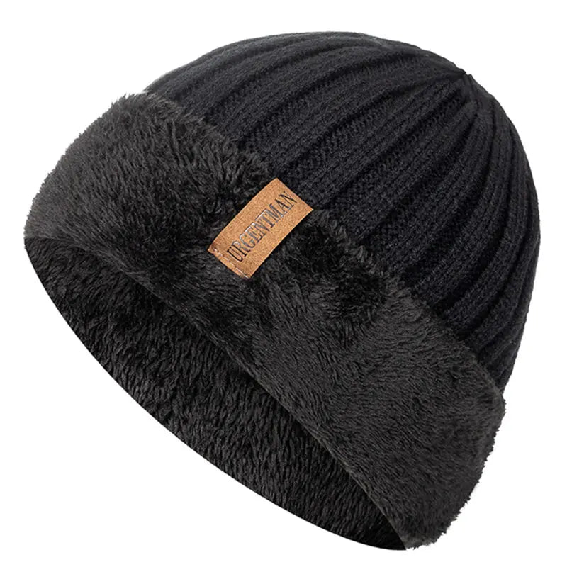 New Unisex Thick Winter Hat Keep Warm Add Fur Lined Flanging Cap Stylish Beanie Hats For Men Women Warm Outdoor Knitted Hat