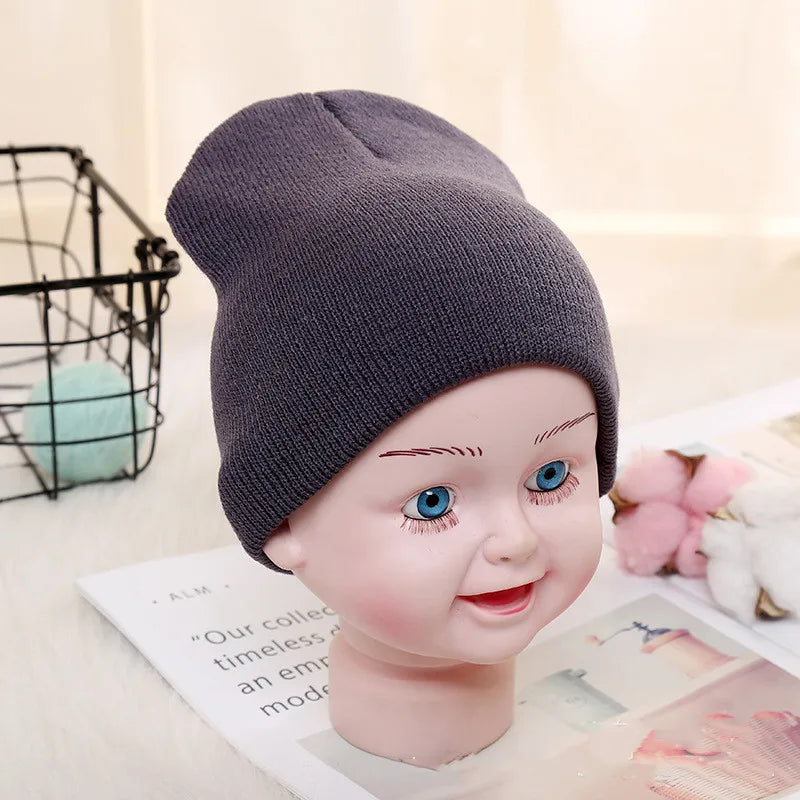 Kids Baby Solid Color Warm Soft Beanies Cap Hat Spring Autumn Winter Newborn Toddler Infant Knitted Cap Hat For Boy Girl