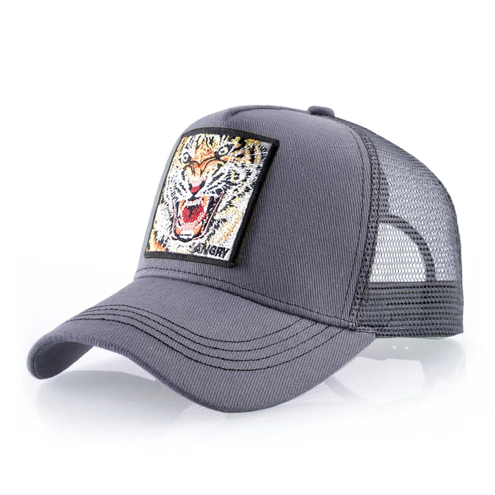 Mesh Baseball Cap Summer Snapback Hat Men Solid Color Cotton Hip Hop Trucker Caps Women Breathable Visor Cap With Tiger Patch