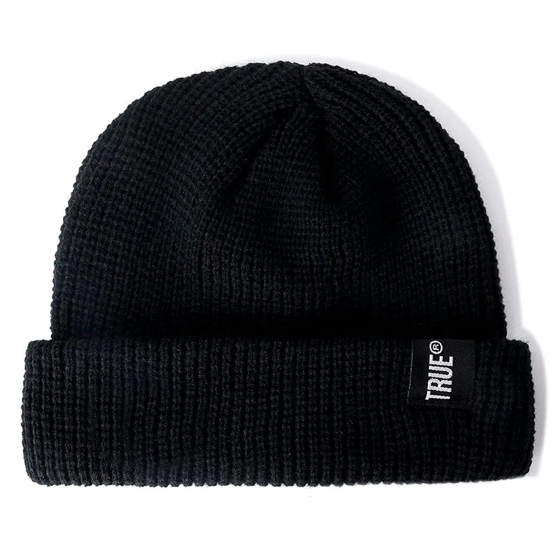 Hot Sale Daily SHORT Beanie Hat Unisex Sailor Style Winter Hat Men Women Ribbed Knitted Melon Cap True Letter Baggy Hat