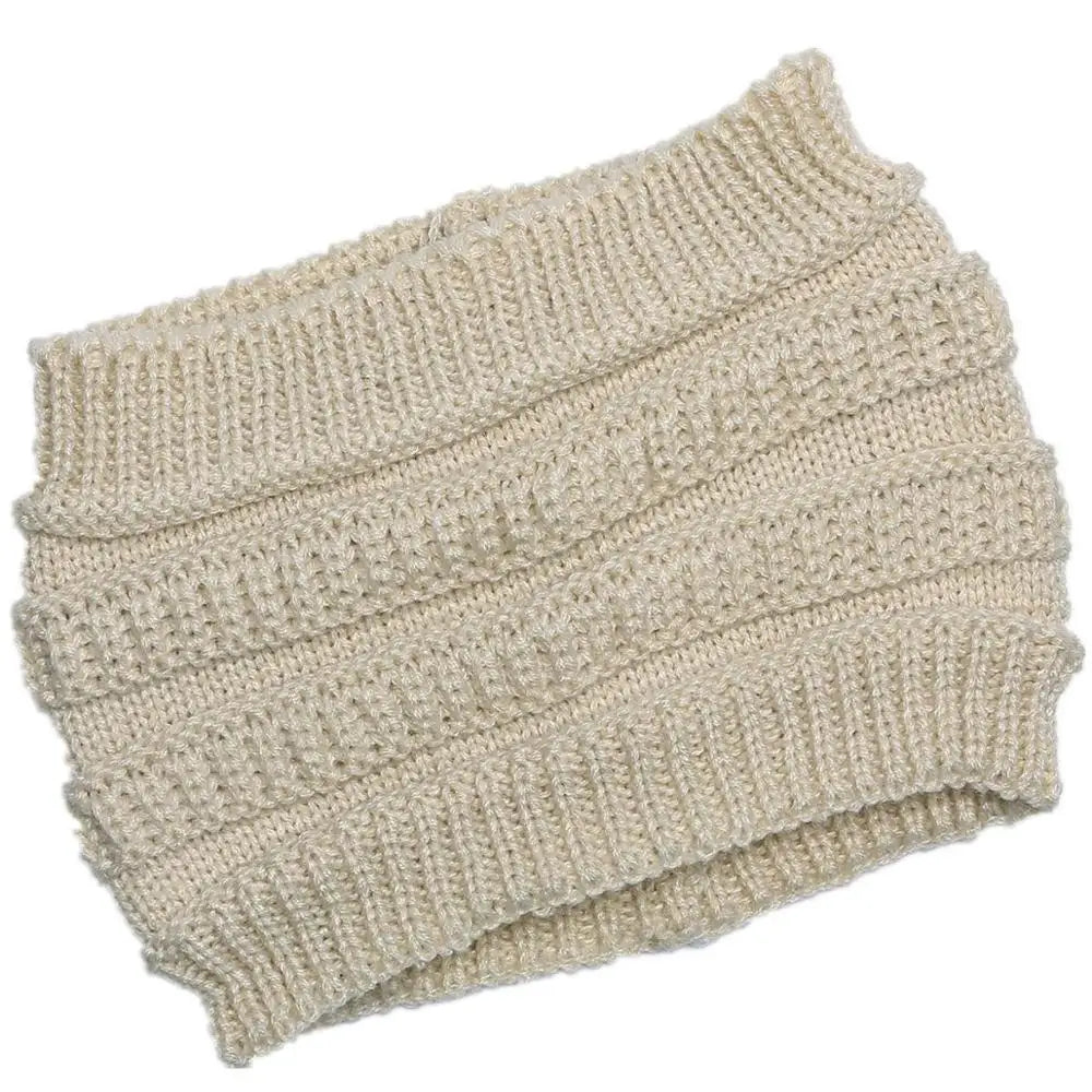New Women Autumn Winter Ponytail Beanie Hat Solid Color Lady Stretch Knitted Crochet Beanies Hat Cap For Women