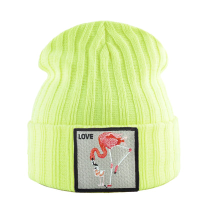 Skullies Beanies Women Autumn Winter Streetwear Knit Beanies Hat Men Knitted Solid Color Bonnet Gorras With Embroidery Patch Cap